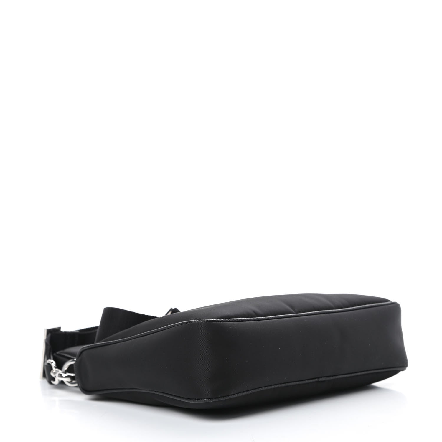 Prada Tessuto Nylon Saffiano Rubber Triangle Logo Pocket Zippered Shoulder Bag Black 4 of 11