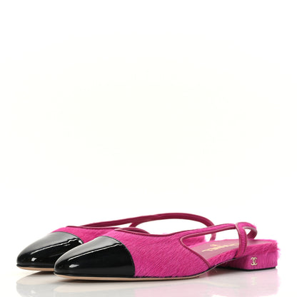 Chanel Pony Hair CC Slingback Sandals 38.5 Fuchsia Black 3 of 8