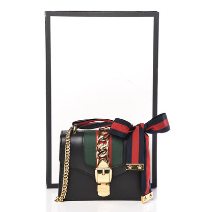 Gucci Calfskin Mini Sylvie Chain Shoulder Bag Black 11 of 11