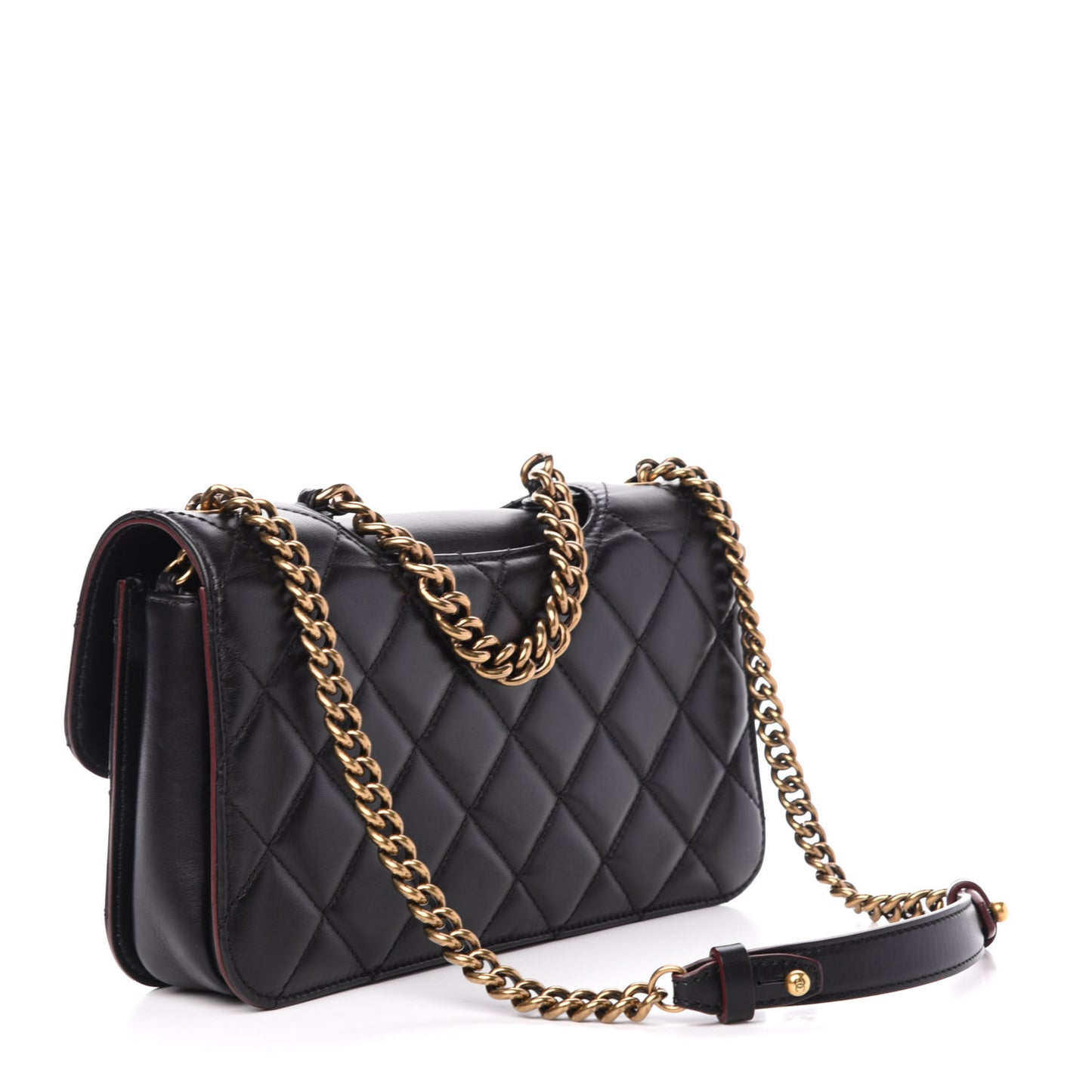Glazed Calfskin Quilted Medium Perfect Edge Flap Black