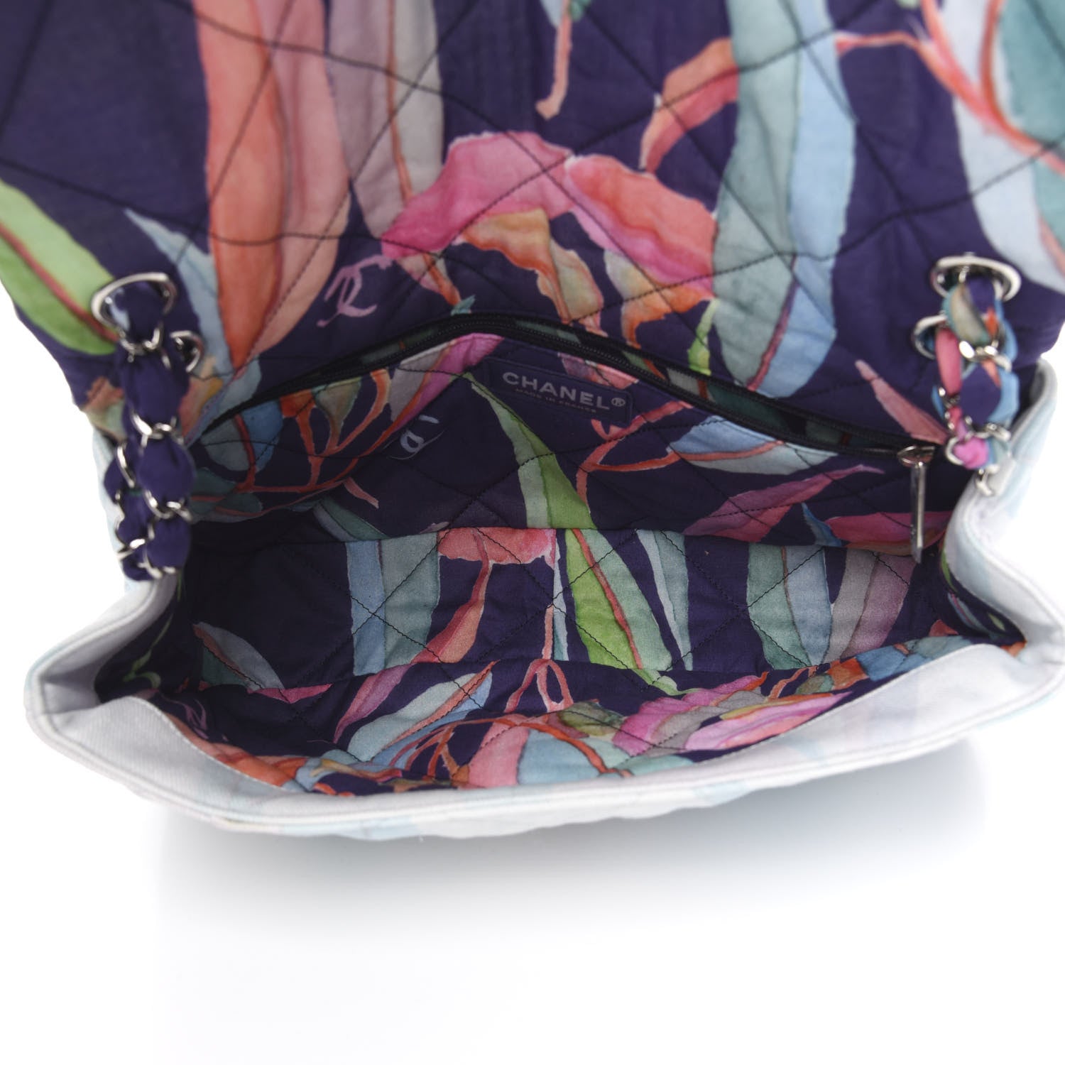 Chanel Canvas Quilted Printed Flap White Multicolor 5 of 10