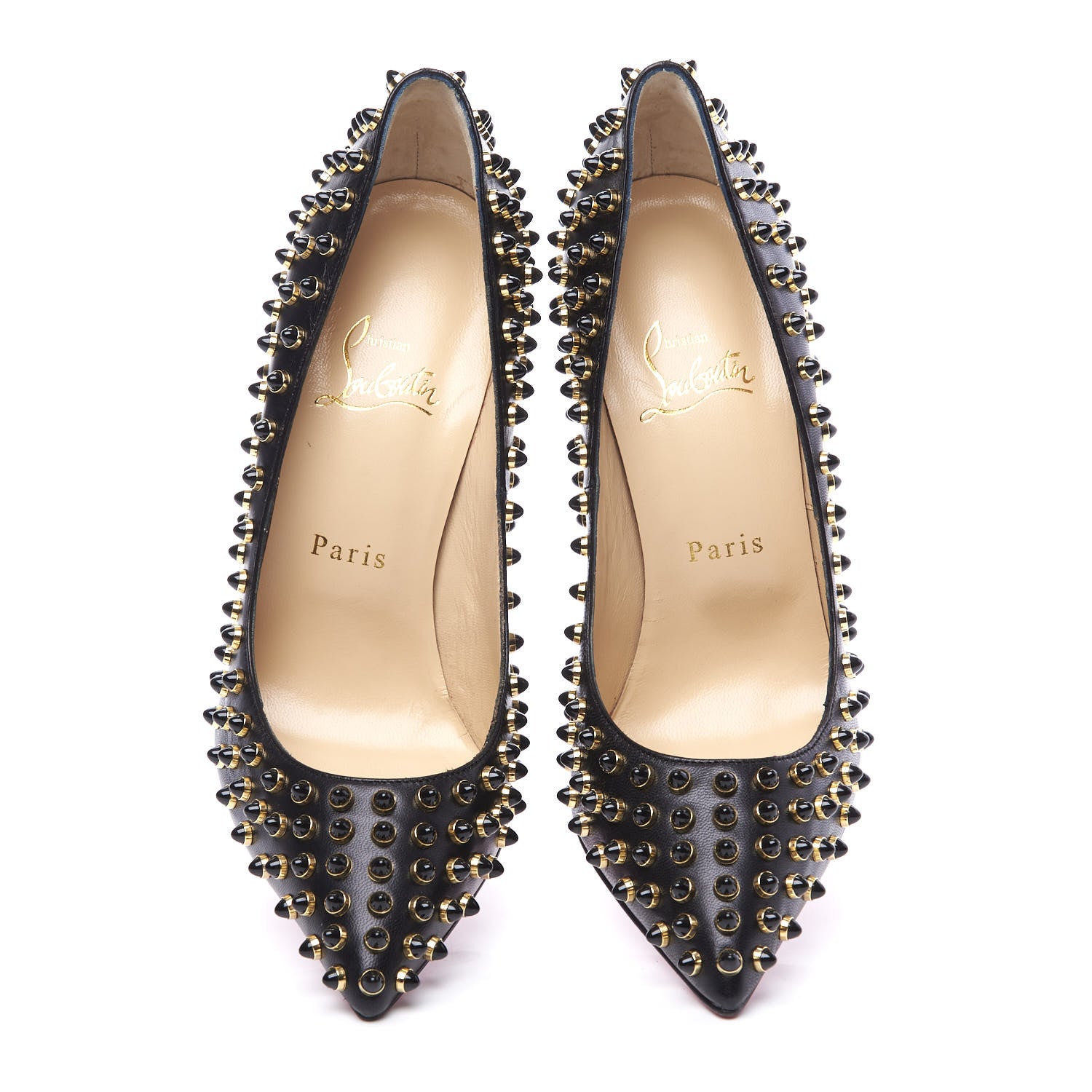 Christian Louboutin Kid Specchio Follies Cabo 120 Pumps 38 Black Gold 5 of 10