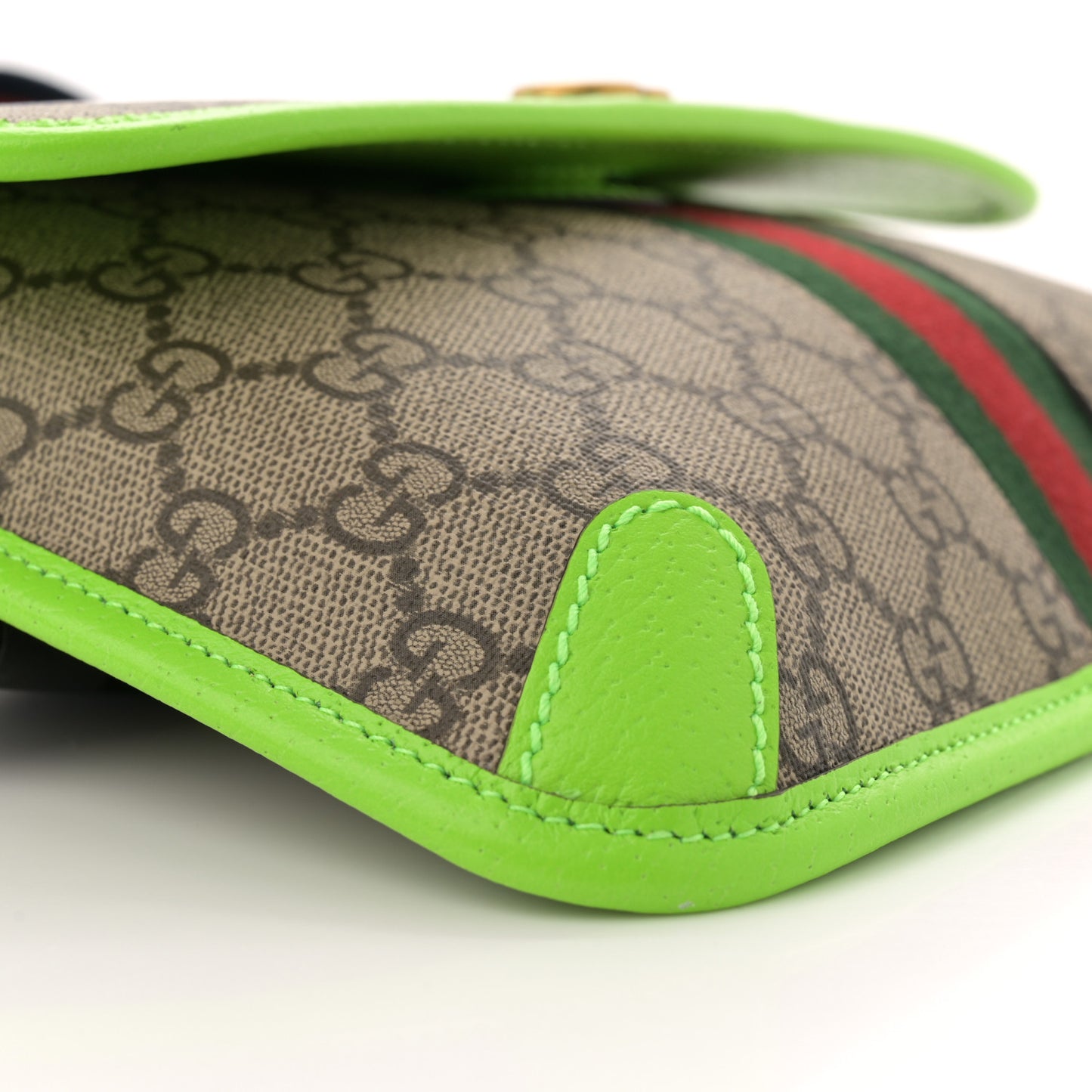 GG Supreme Monogram Web Small Ophidia Belt Bag Beige Ebony Electric Green