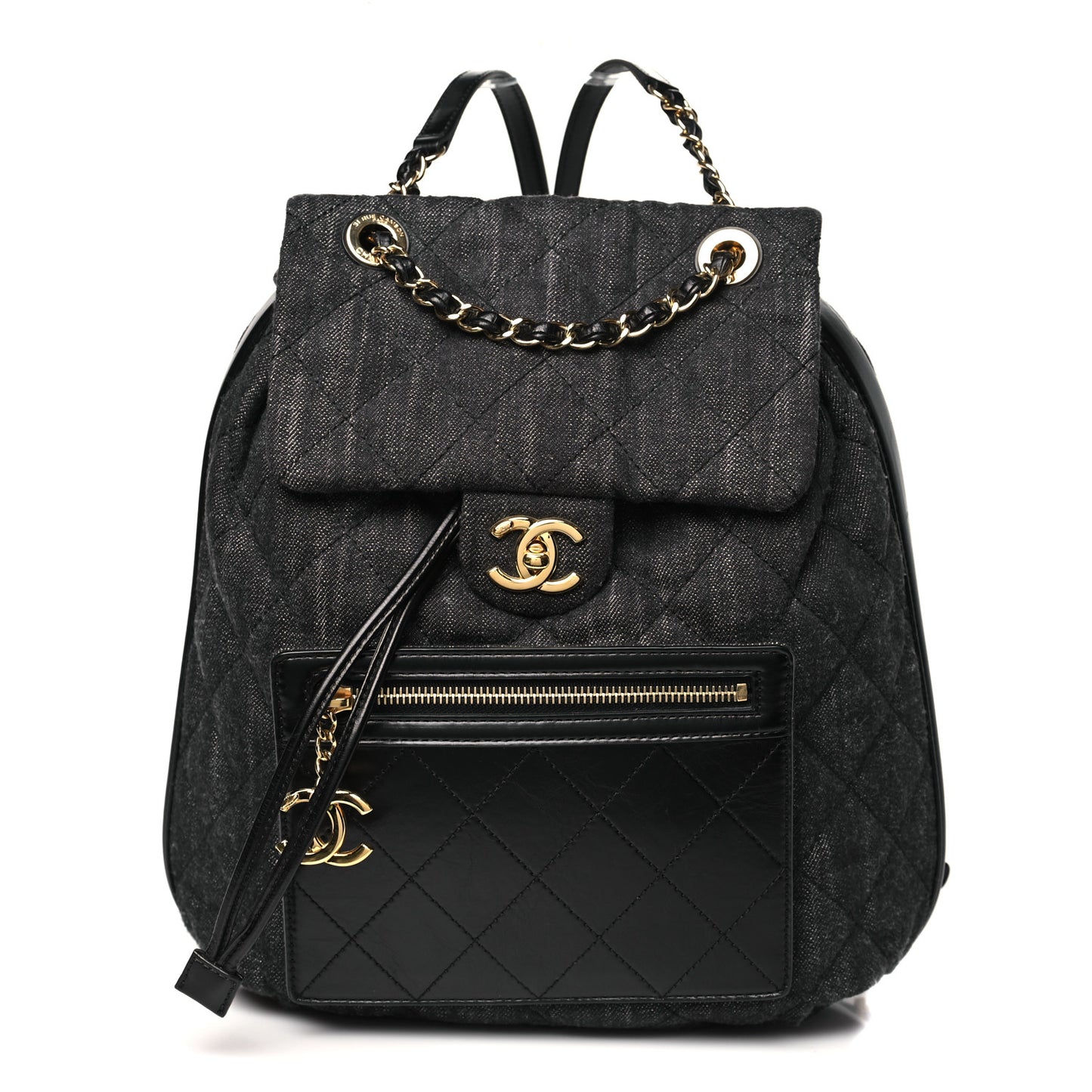 Denim Calfskin Quilted Backpack Black