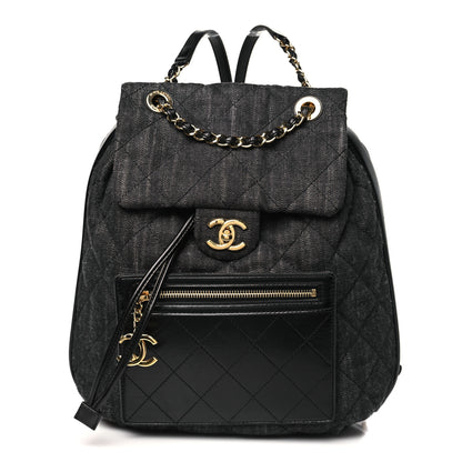Chanel Denim Calfskin Quilted Backpack Black 1 of 10