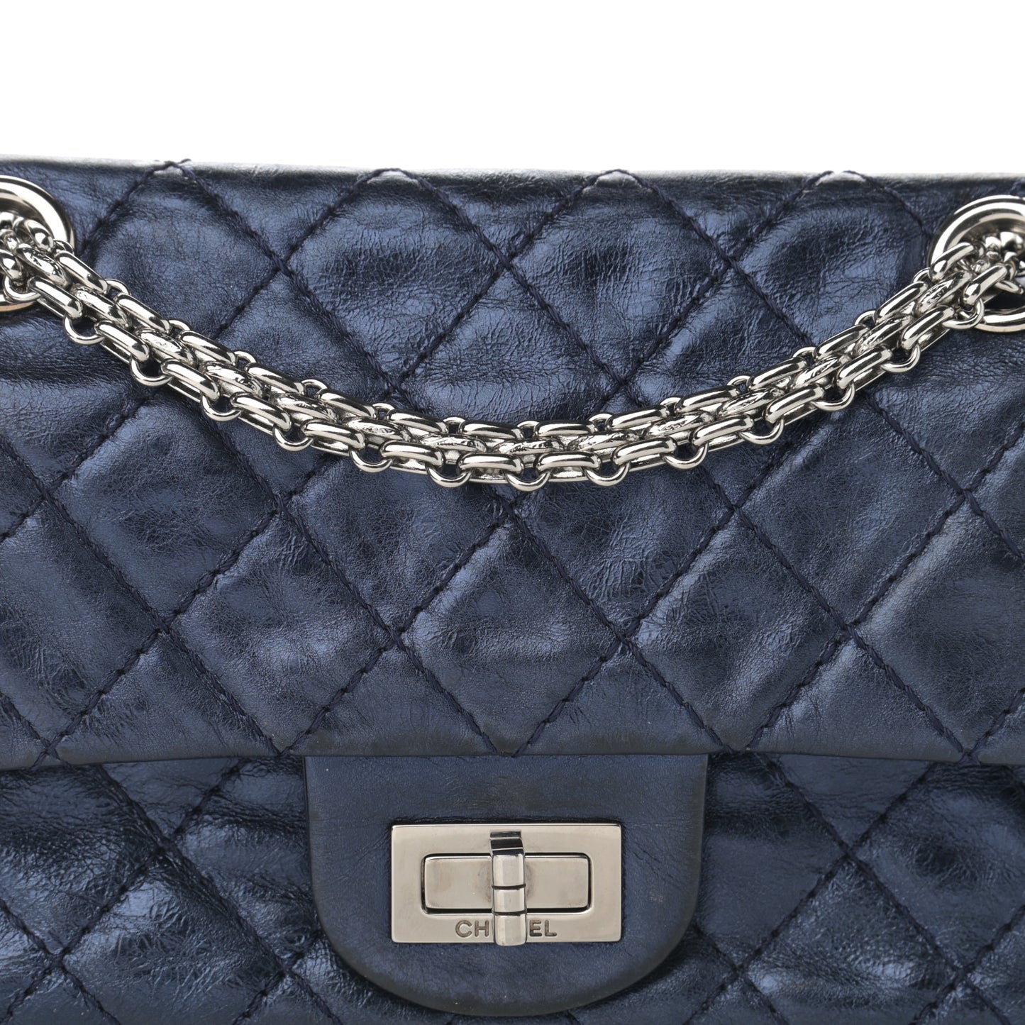 Metallic Aged Calfskin Quilted 2.55 Reissue 224 Flap Blue
