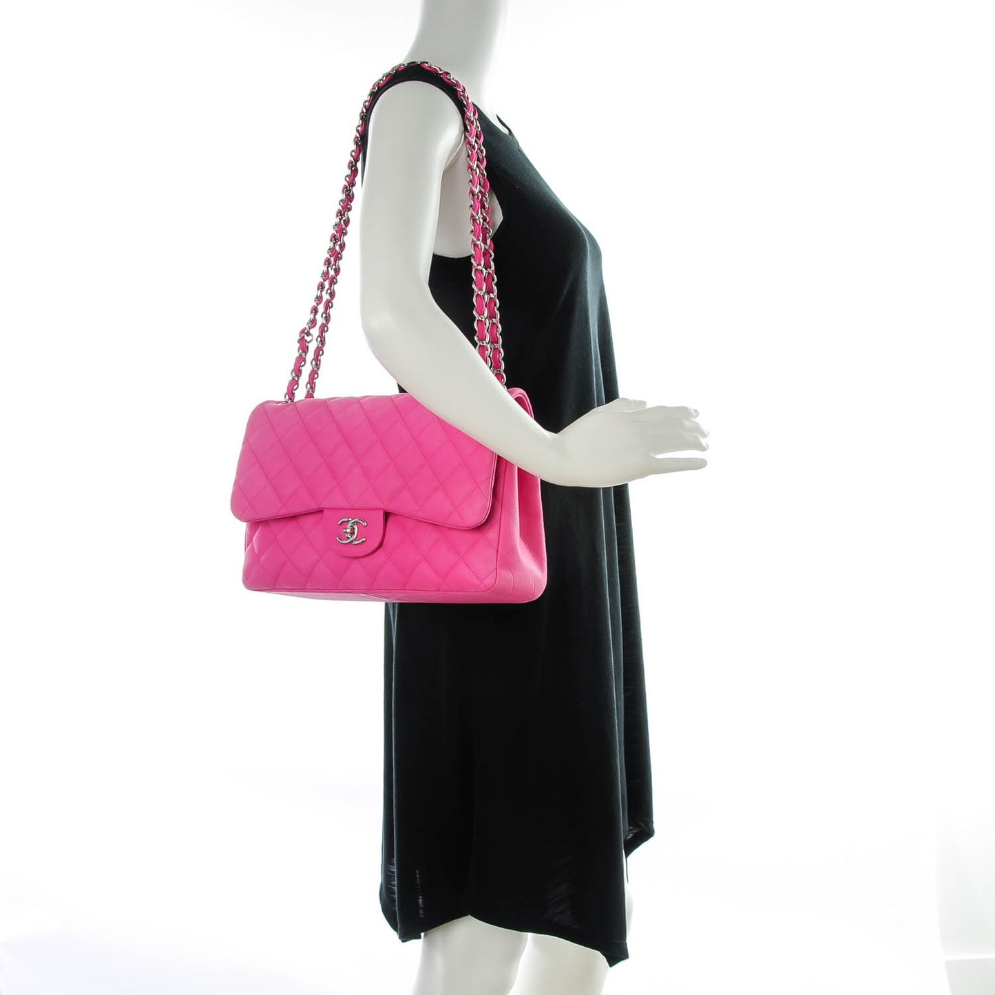 Iridescent Caviar Quilted Jumbo Double Flap Pink