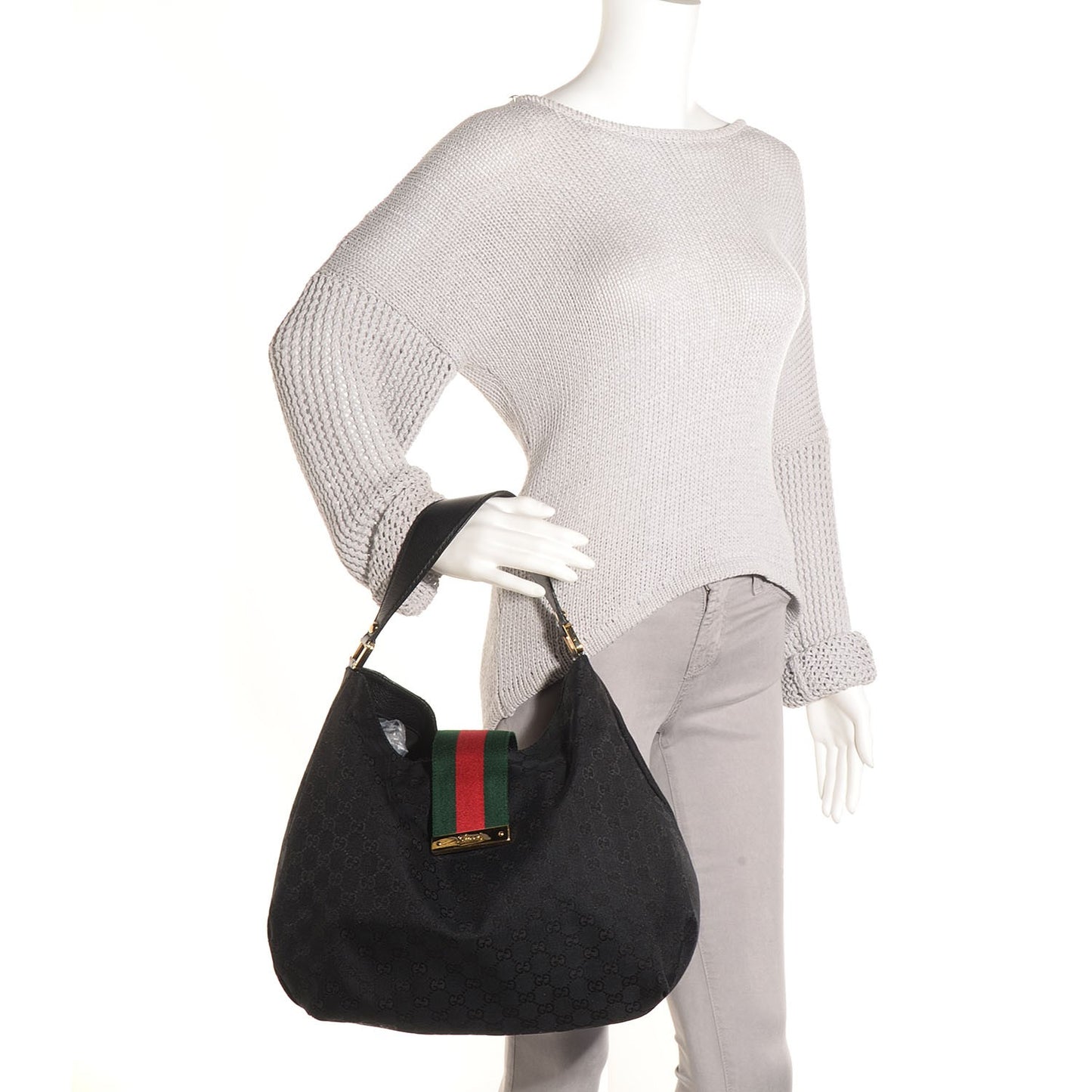 Monogram Large New Ladies Web Hobo Black