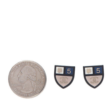 Chanel Enamel CC Shield Earrings Gold Black 2 of 4