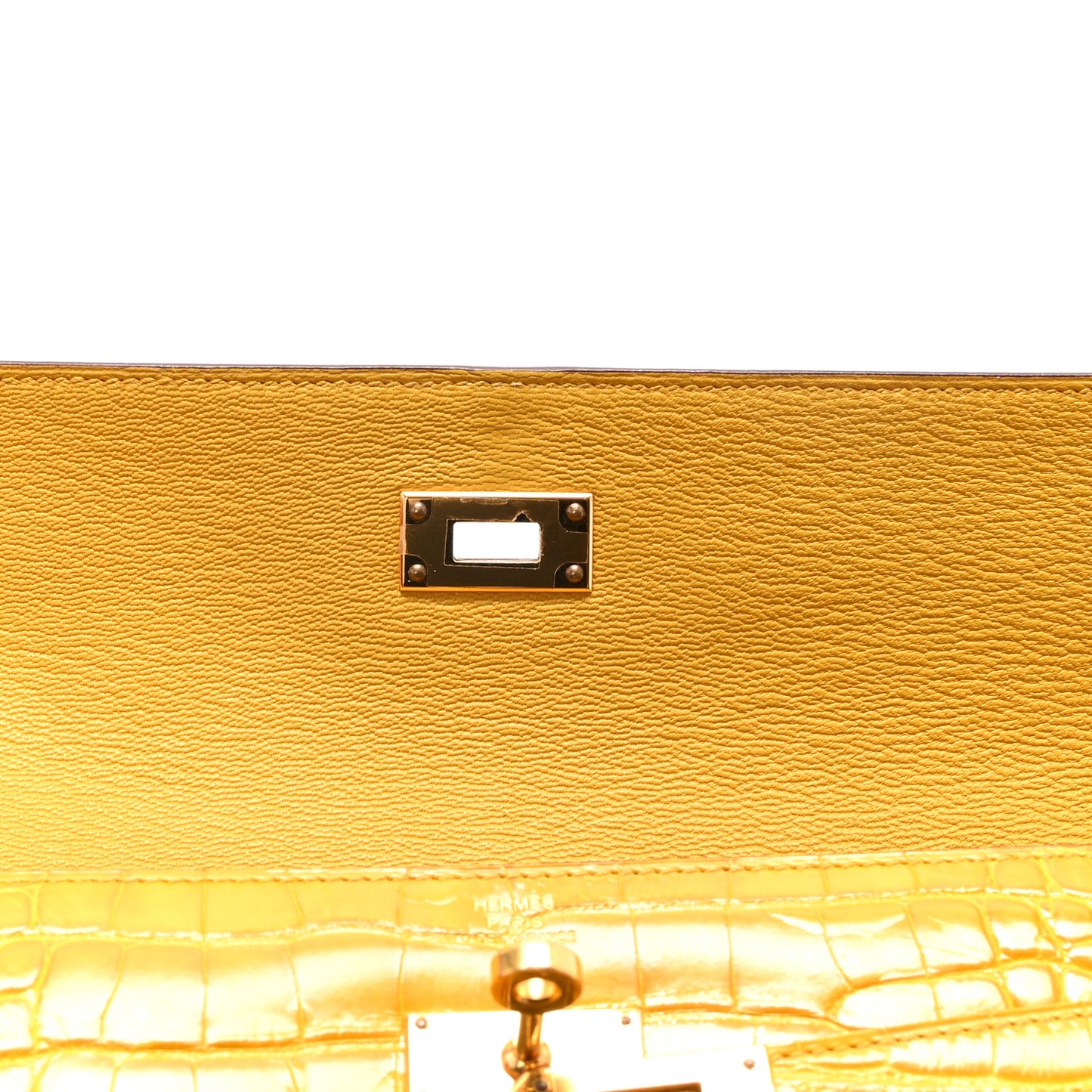Shiny Alligator Kelly Longue Wallet Jaune Ambre