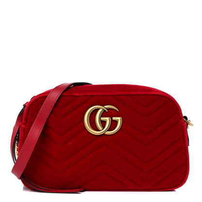 Gucci Velvet Matelasse Small GG Marmont Chain Shoulder Bag Hibiscus Red 1 of 15