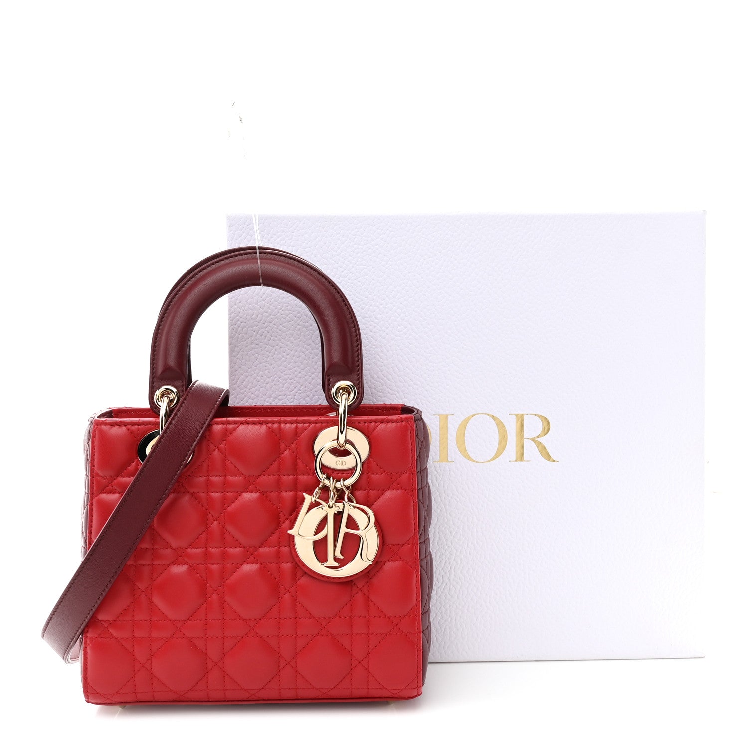 Christian Dior Lambskin Cannage Small Bi-Color Lady Dior Rouge Multicolor 11 of 11