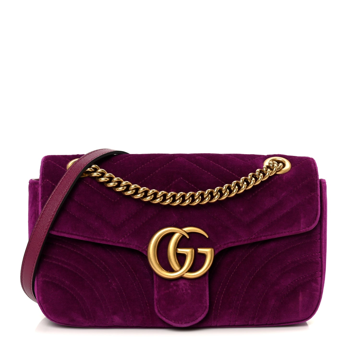 Velvet Matelasse Small GG Marmont Shoulder Bag Fuchsia Violet Cyclamen