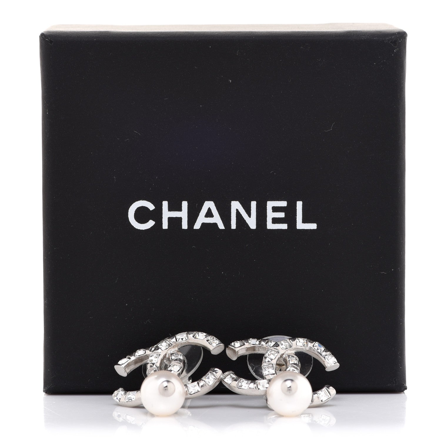 Chanel Crystal Baguette Pearl CC Drop Earrings Silver 5 of 5