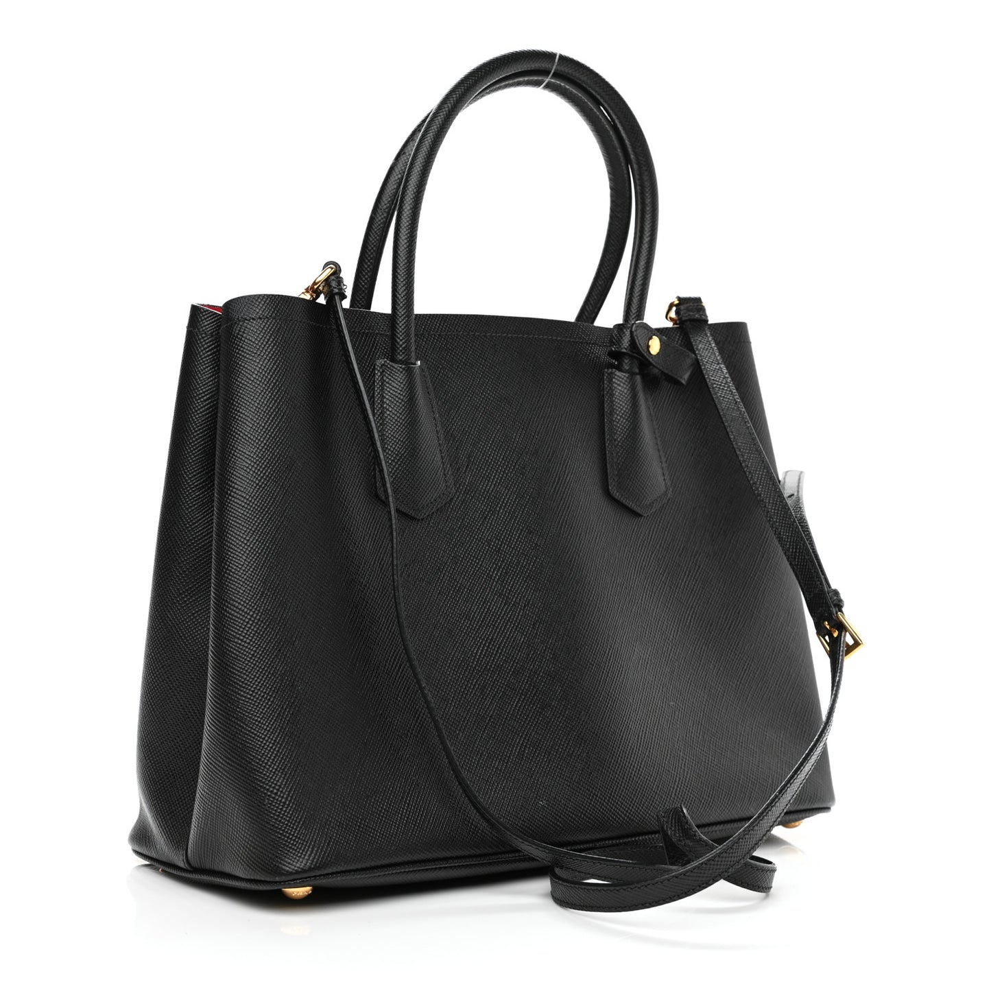 Saffiano Cuir Medium Double Bag Black Fuoco