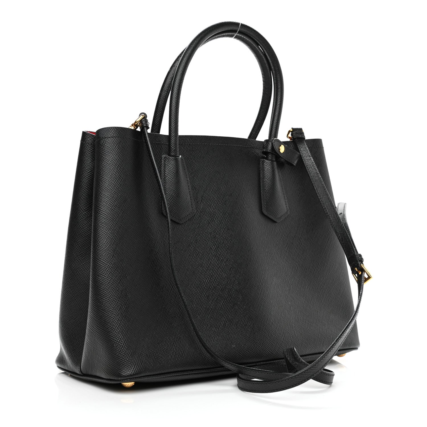 Prada Saffiano Cuir Medium Double Bag Black Fuoco 3 of 14