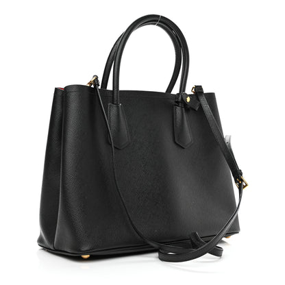 Prada Saffiano Cuir Medium Double Bag Black Fuoco 3 of 14