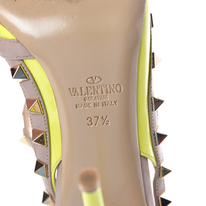 Valentino Garavani Patent Nappa Rockstud Ankle Strap 100mm Pumps 37.5 Yellow Fluo Poudre 6 of 7