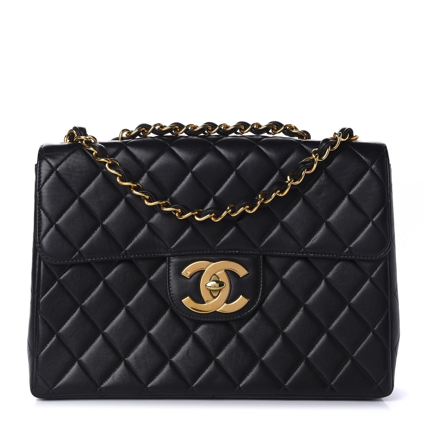 Lambskin Quilted XL Jumbo Single Flap Black