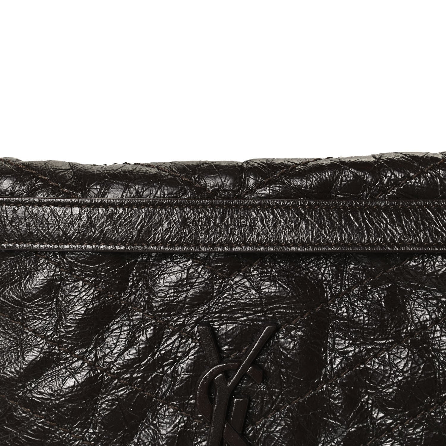 Saint Laurent Crinkled Calfskin Matelasse Monogram Medium Niki Chain Satchel Western Moka 8 of 13