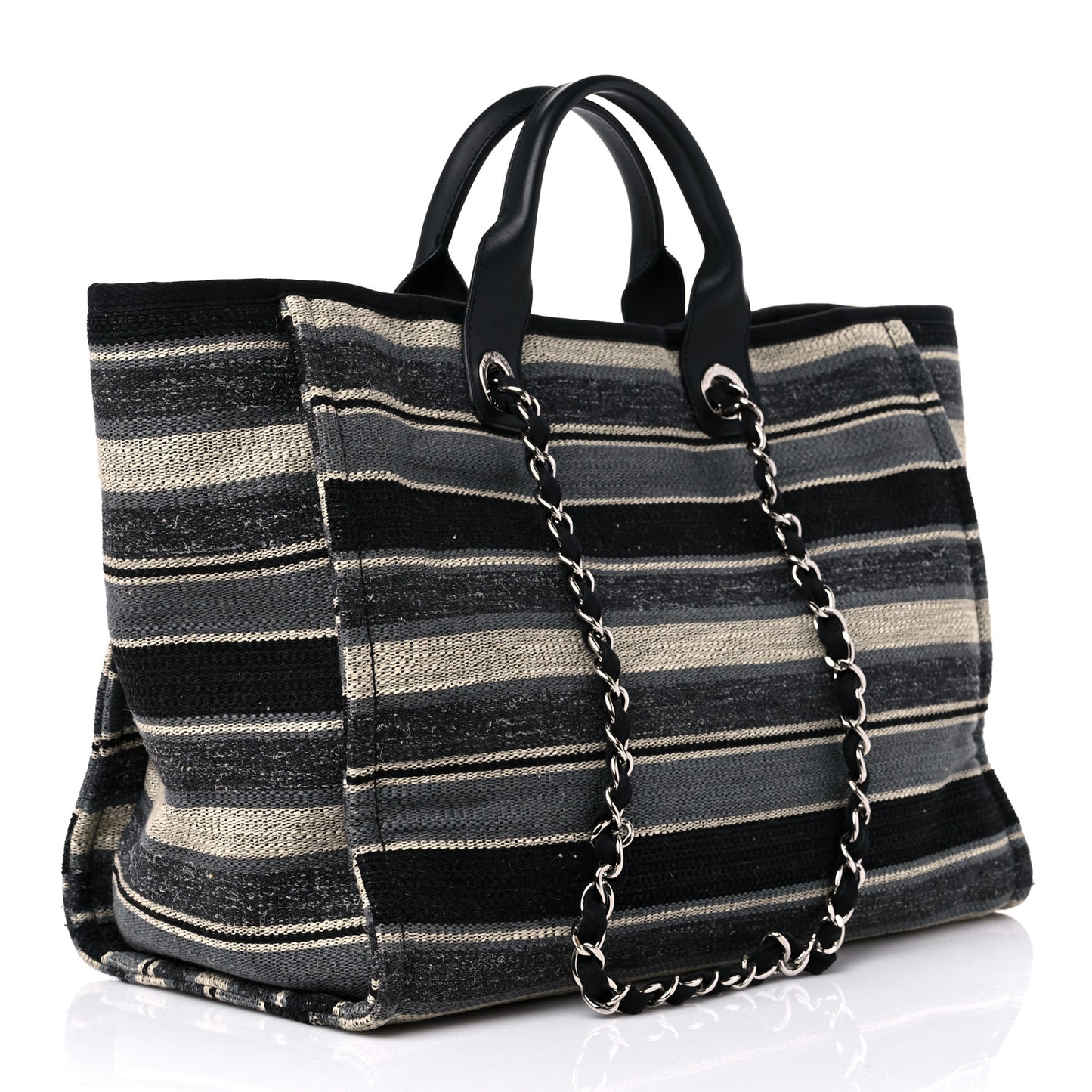 Striped Canvas Medium Deauville Tote Black