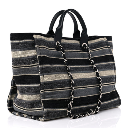 Chanel Striped Canvas Medium Deauville Tote Black 3 of 16