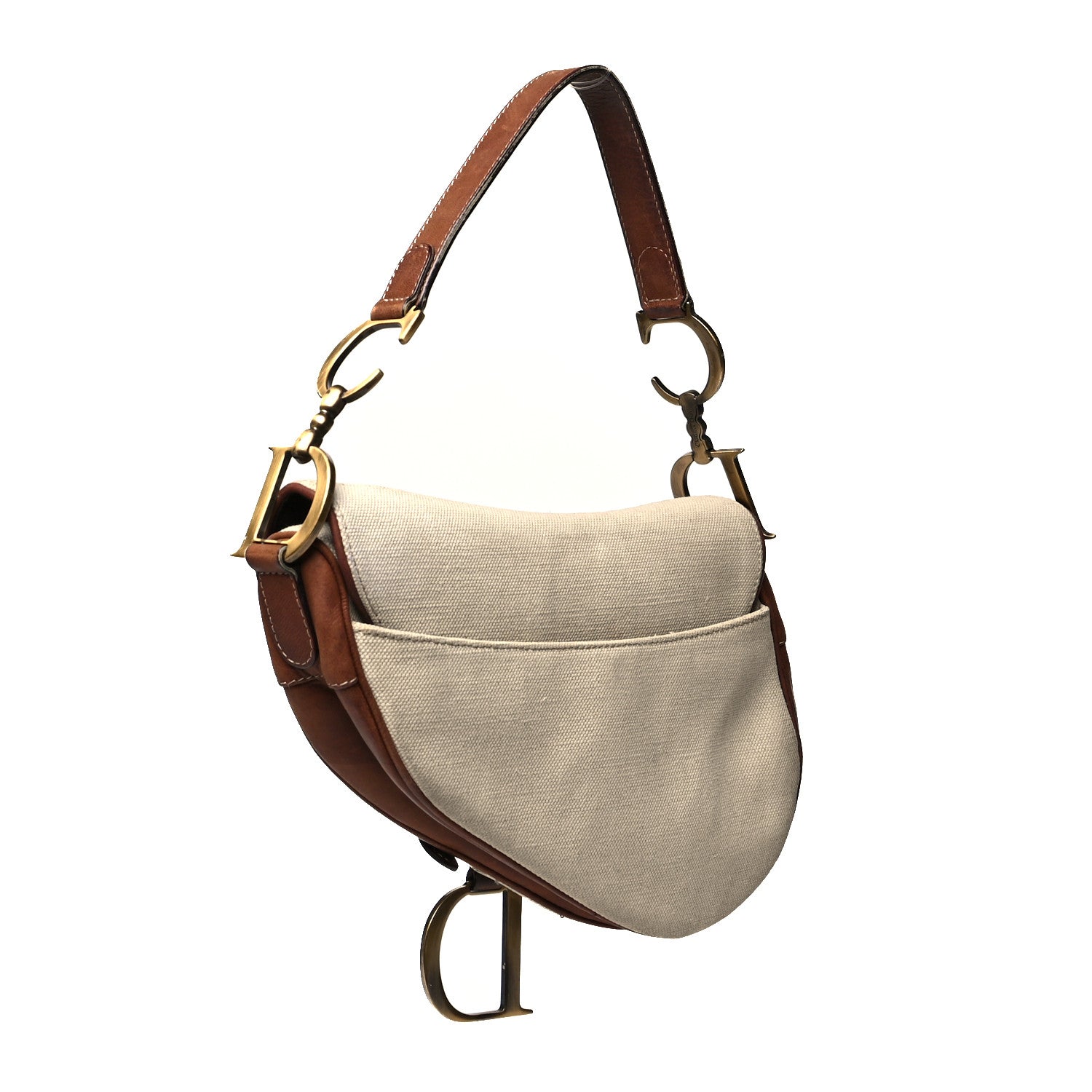 Christian Dior Canvas Calfskin Saddle Bag Beige 3 of 16