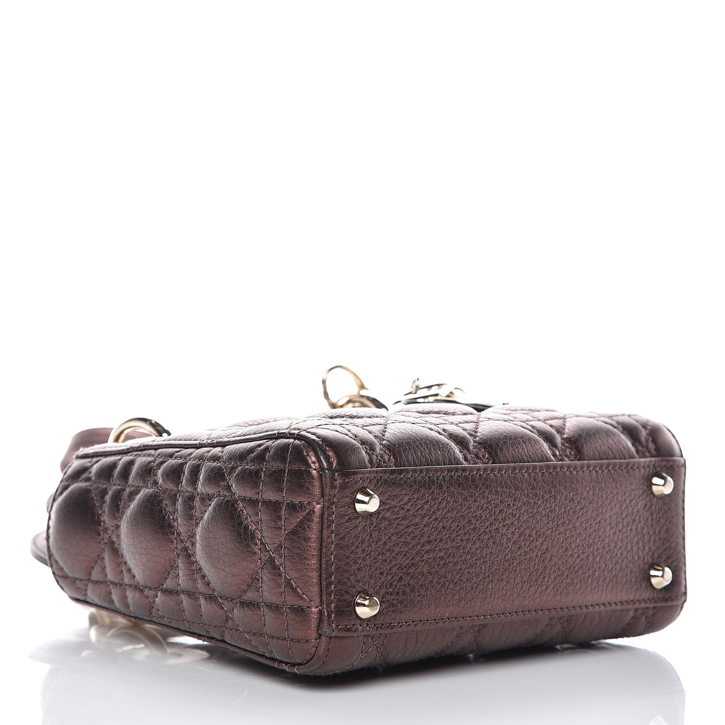 Metallic Grained Calfskin Cannage Mini Lady Dior Noisette