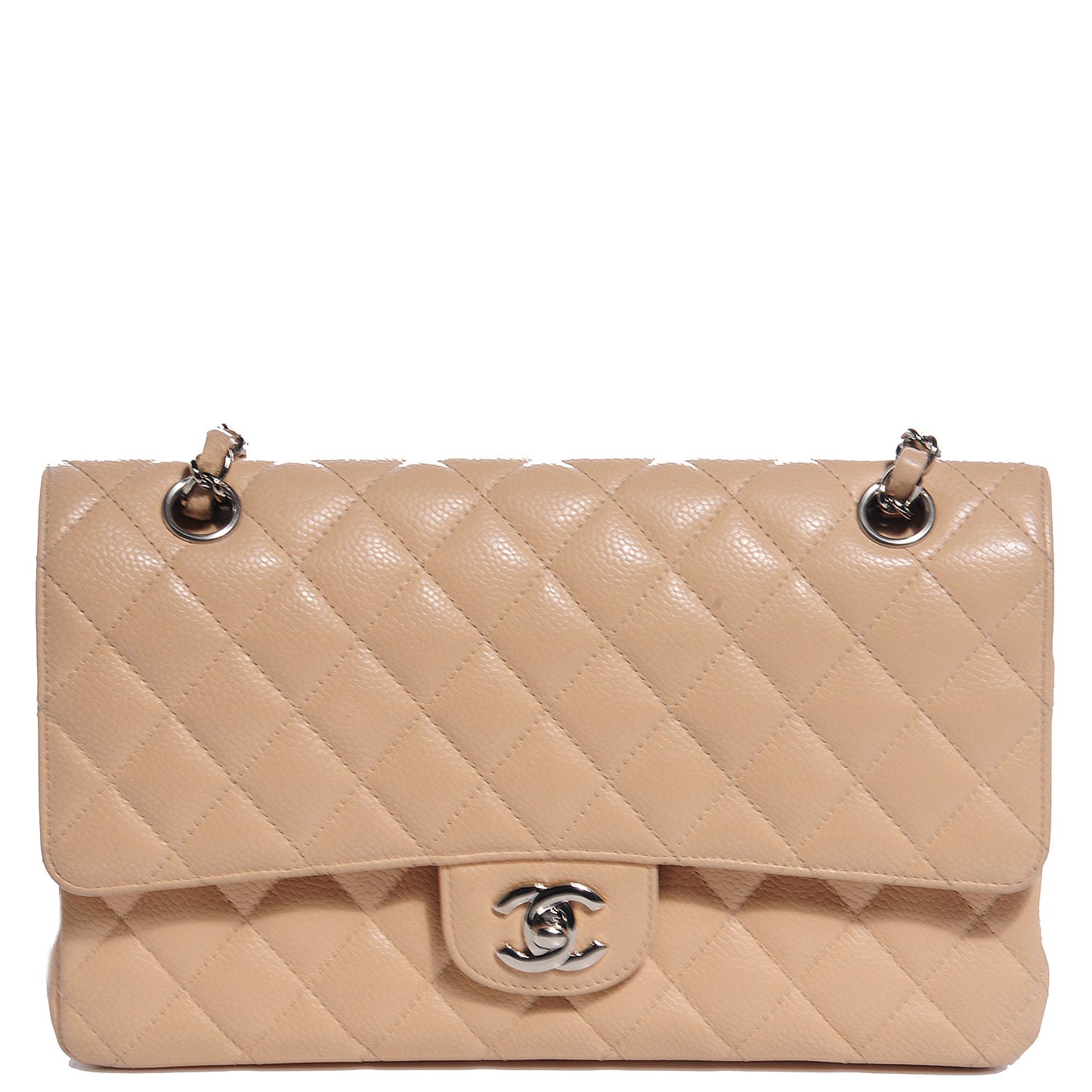 Caviar Quilted Medium Double Flap Beige Clair