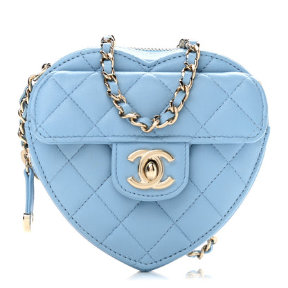 Chanel Lambskin Quilted CC In Love Heart Clutch With Chain Light Blue 1 of 11