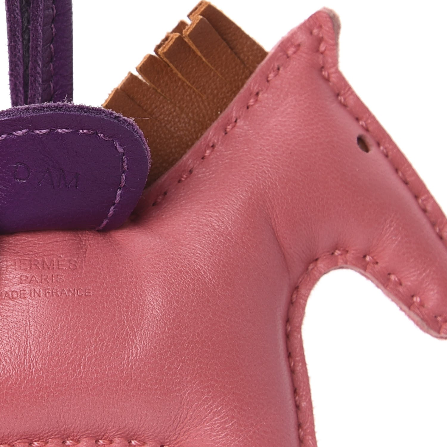 Hermes Milo Lambskin Grigri Rodeo Horse Bag Charm PM Rose Azalee Gold Anemone 4 of 5