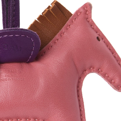 Hermes Milo Lambskin Grigri Rodeo Horse Bag Charm PM Rose Azalee Gold Anemone 4 of 5