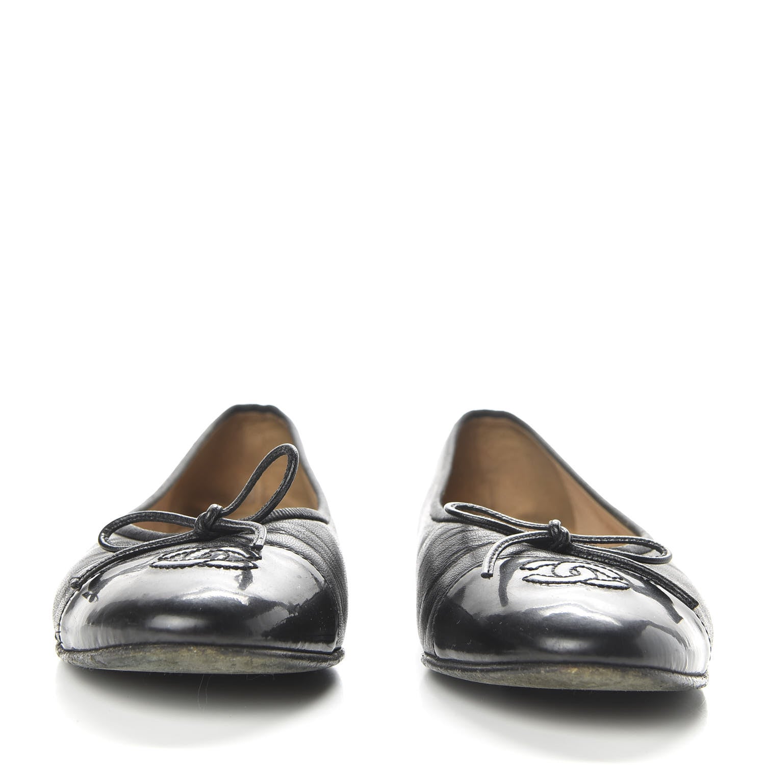 Chanel Lambskin Patent Cap Toe Ballerina Flats 37.5 Black 2 of 11