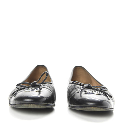 Chanel Lambskin Patent Cap Toe Ballerina Flats 37.5 Black 2 of 11