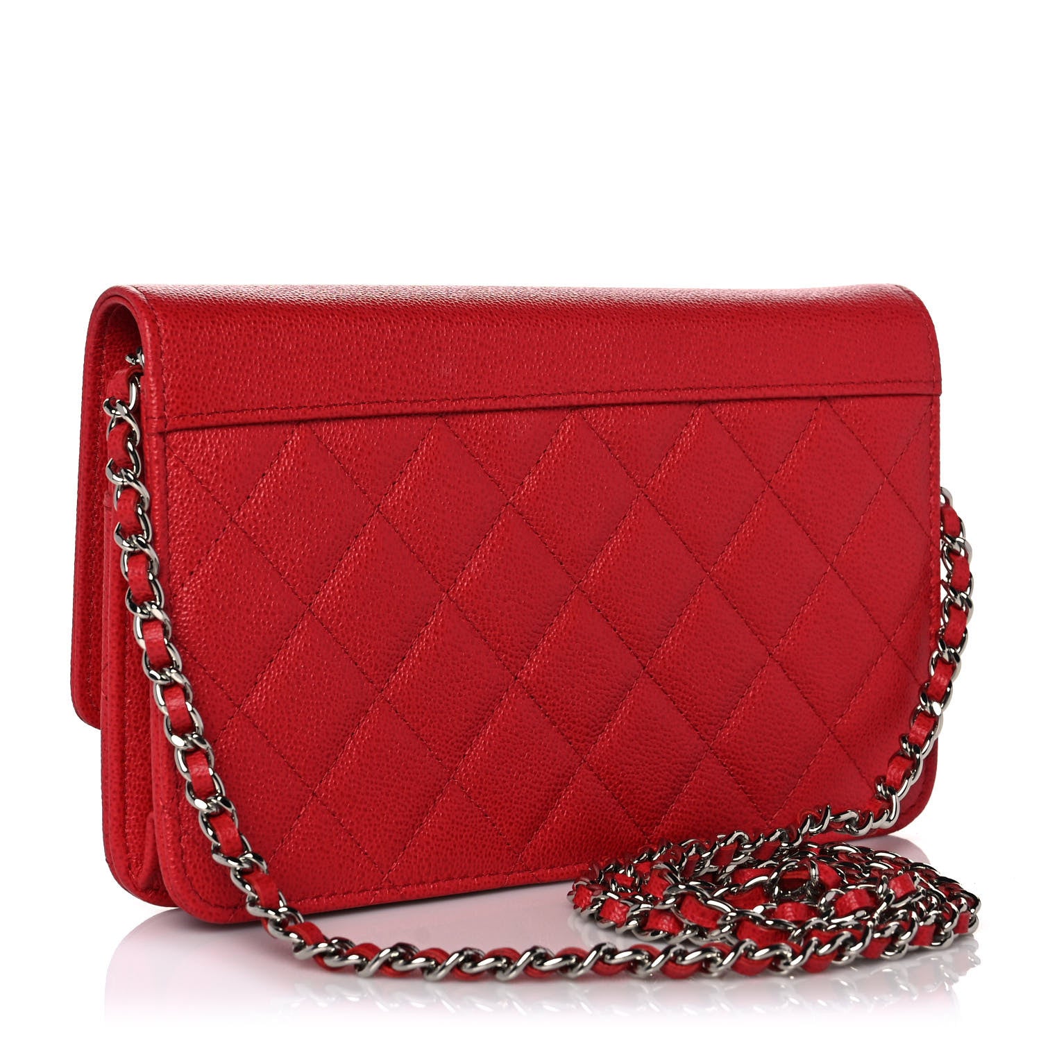 Chanel Grained Calfskin Quilted CC Box Wallet On Chain WOC Red 3 of 11