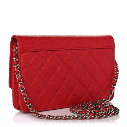 Chanel Grained Calfskin Quilted CC Box Wallet On Chain WOC Red 3 of 11