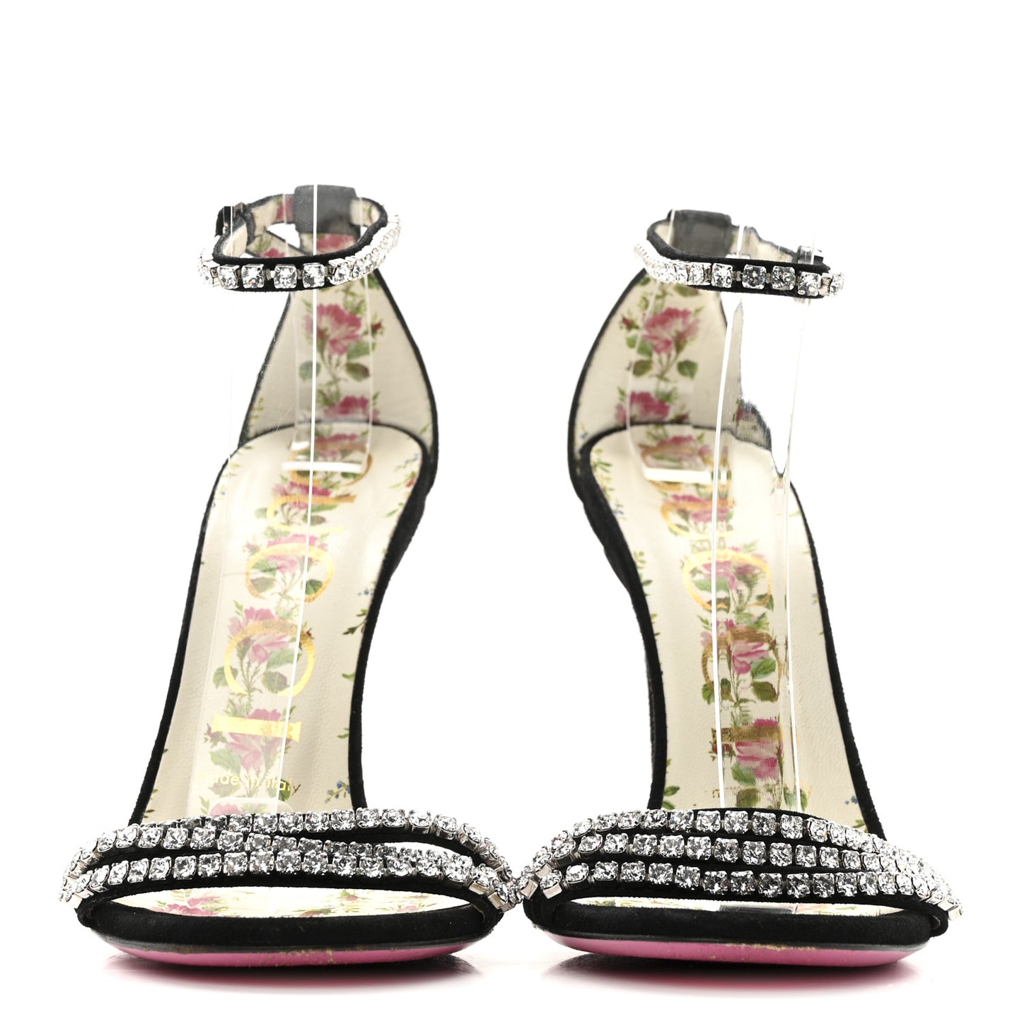 Kid Scamosciato Crystal Ankle Strap High Heel Sandals 36.5 Black