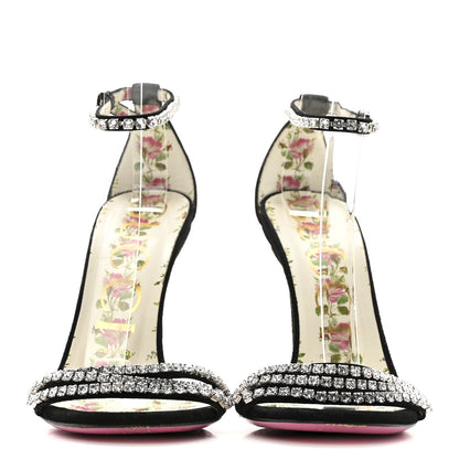 Gucci Kid Scamosciato Crystal Ankle Strap High Heel Sandals 36.5 Black 2 of 10