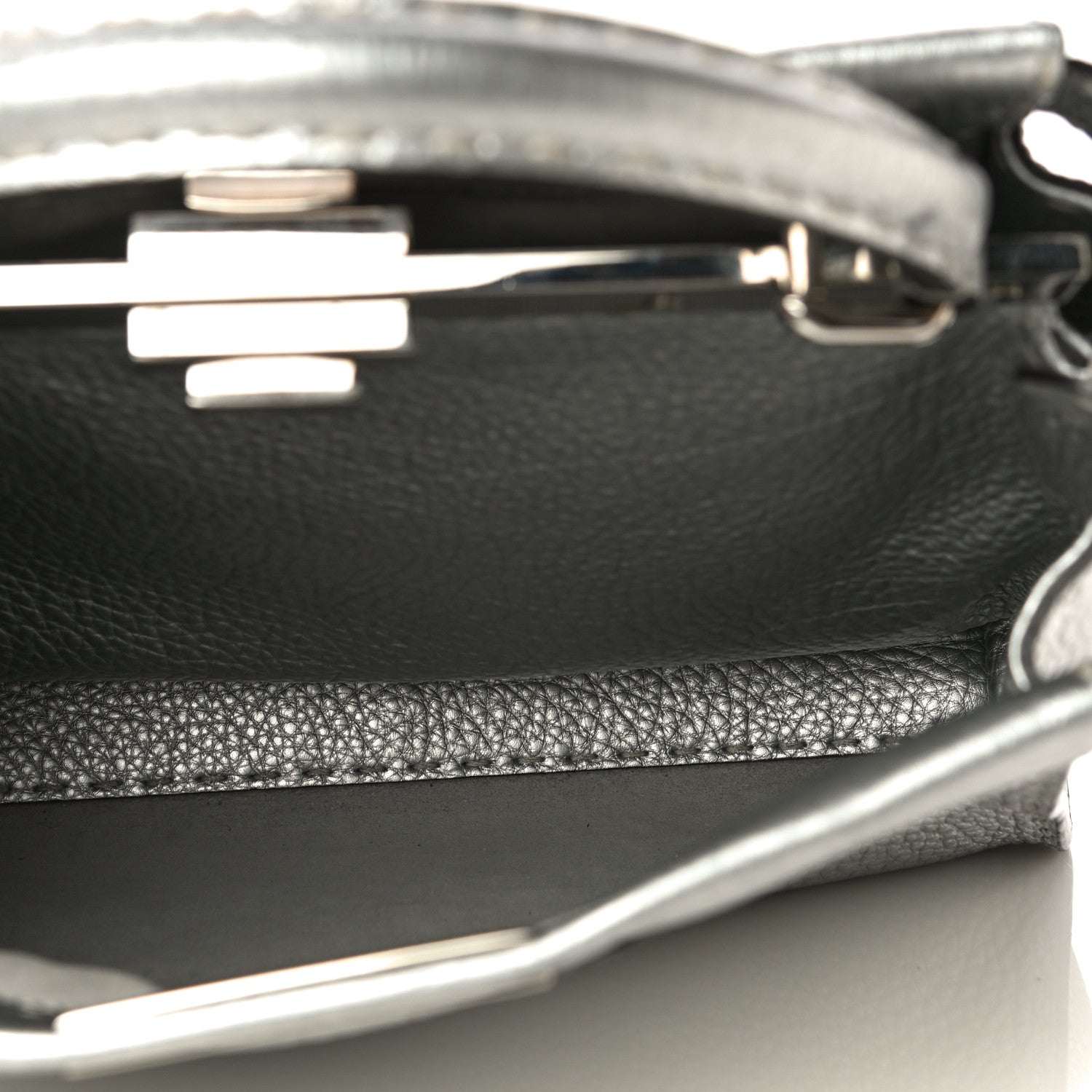 Fendi Cuoio Romano Lux Selleria Medium Peekaboo Iconic Satchel Argento 8 of 11