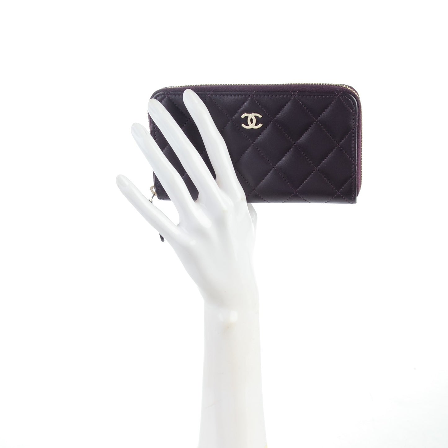 Lambskin Quilted Small Zip Around Wallet Purple