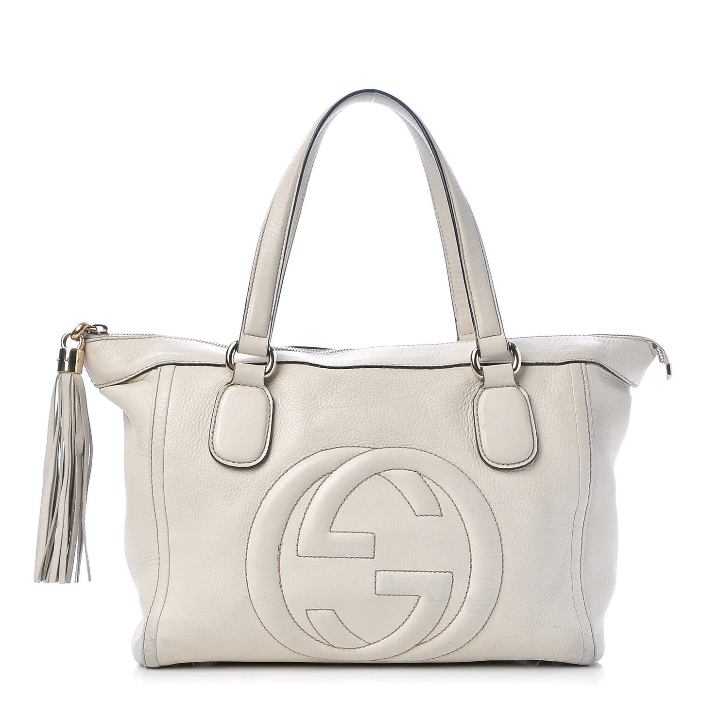 Pebbled Calfskin Small Soho Top Handle Bag Off White