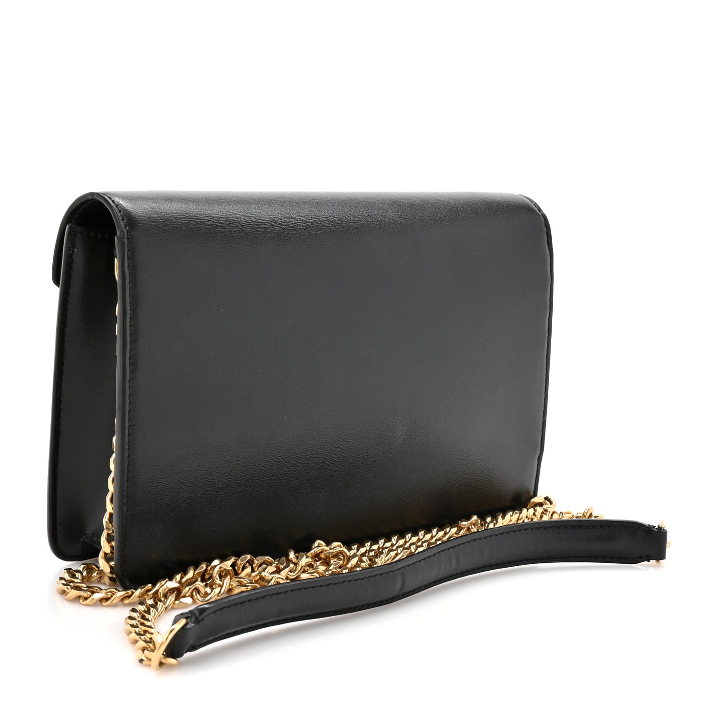 Shiny Calfskin Triomphe Margo Wallet on Chain Black
