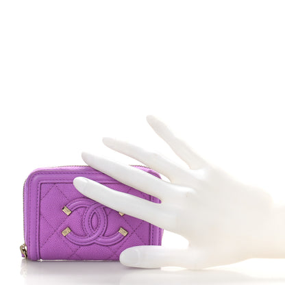 Chanel Caviar Quilted Filigree Coin Purse Purple 2 of 10