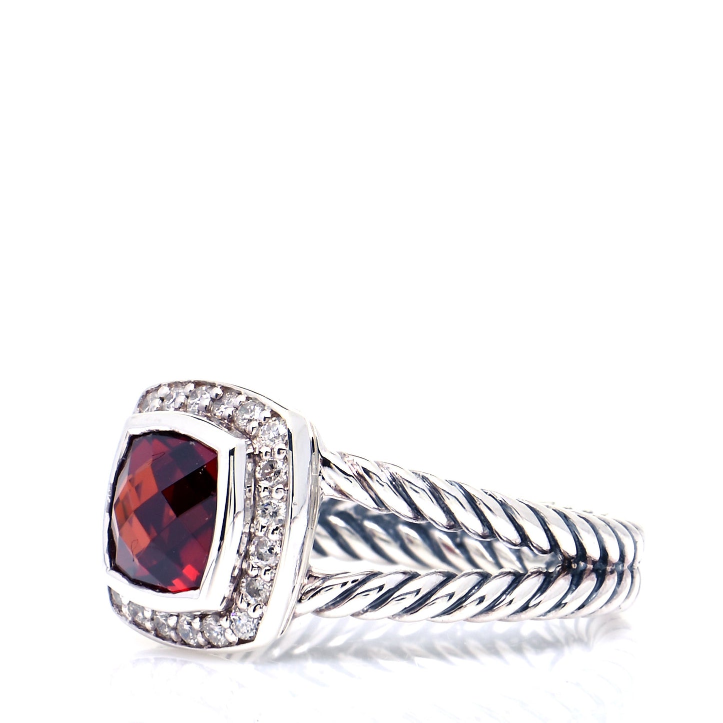 Sterling Silver Diamond Garnet 7mm Petite Albion Ring 54 7