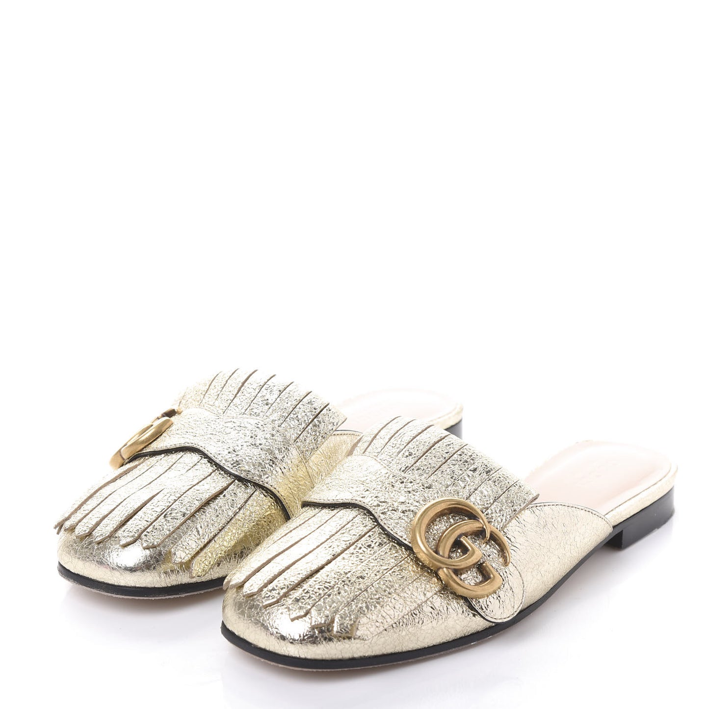 Galassia Womens GG Marmont Fringe Slippers 35.5 Platino