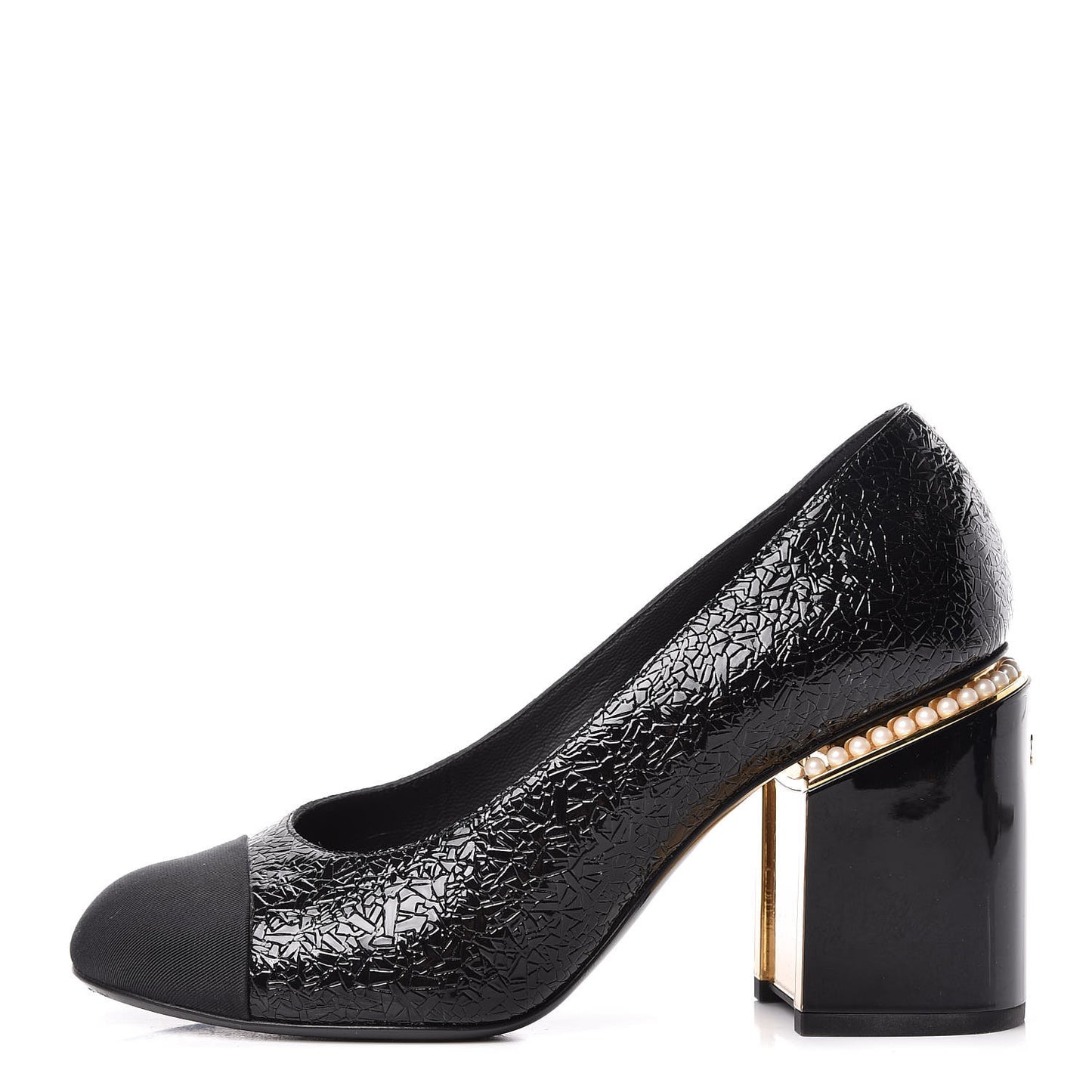 Fantasy Patent Calfskin Grosgrain Cap Toe Pumps 38 Black