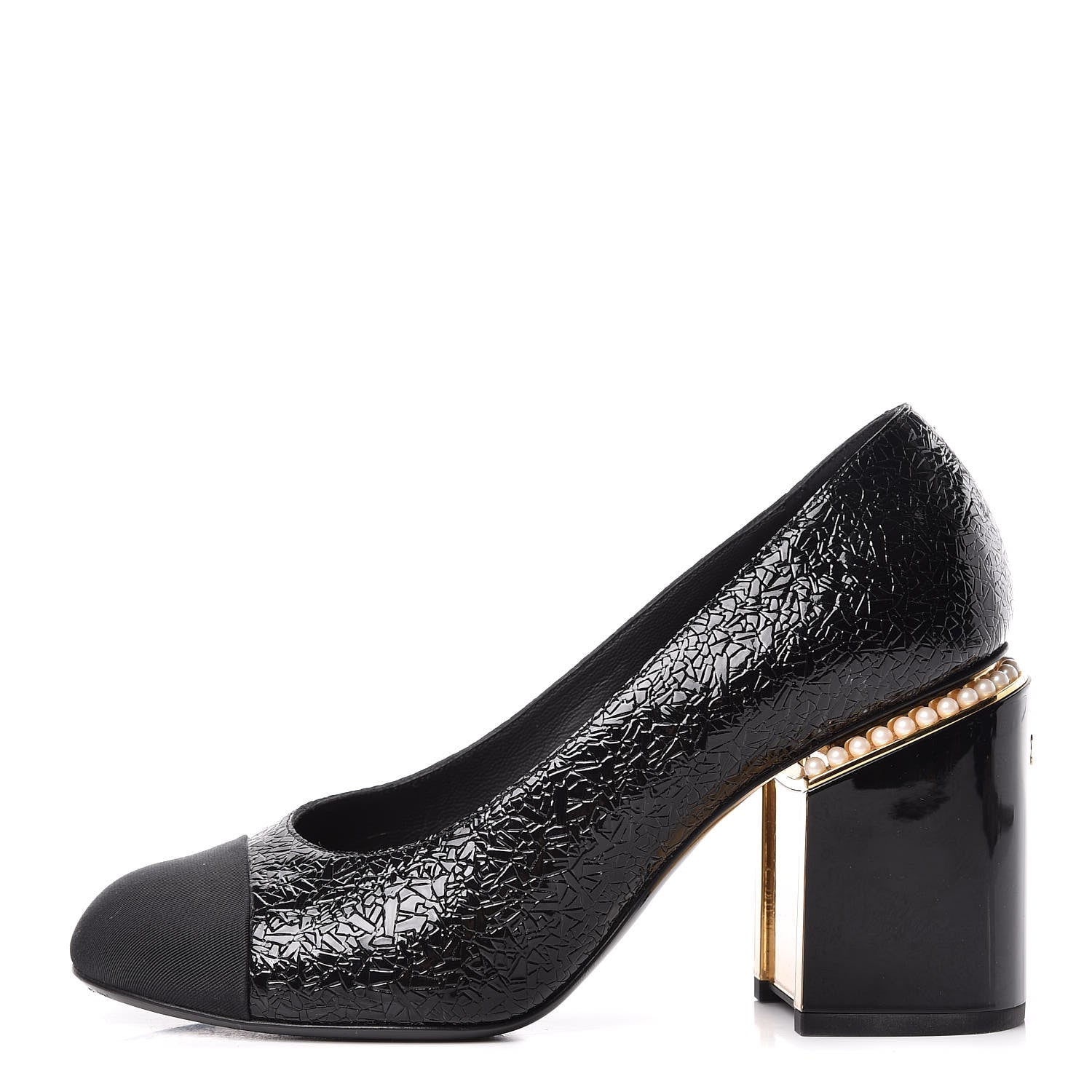 Chanel Fantasy Patent Calfskin Grosgrain Cap Toe Pumps 38 Black 1 of 12