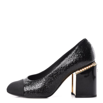 Chanel Fantasy Patent Calfskin Grosgrain Cap Toe Pumps 38 Black 1 of 12