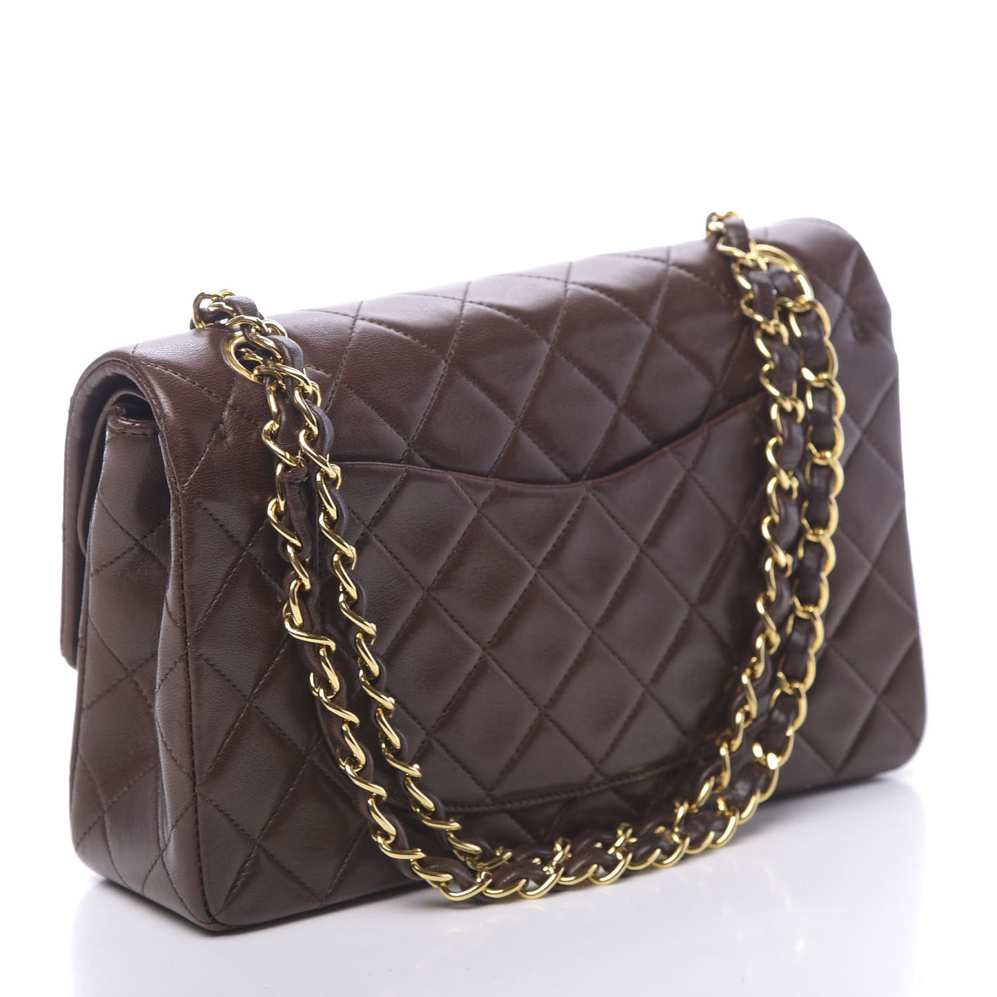 Lambskin Quilted Small Double Flap Brown
