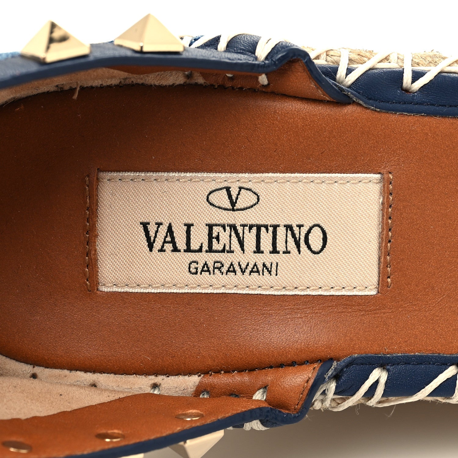 Valentino Garavani Denim Rockstud Ankle Strap Espadrille 15/105mm Wedge Sandals 37 Light Denim 8 of 8